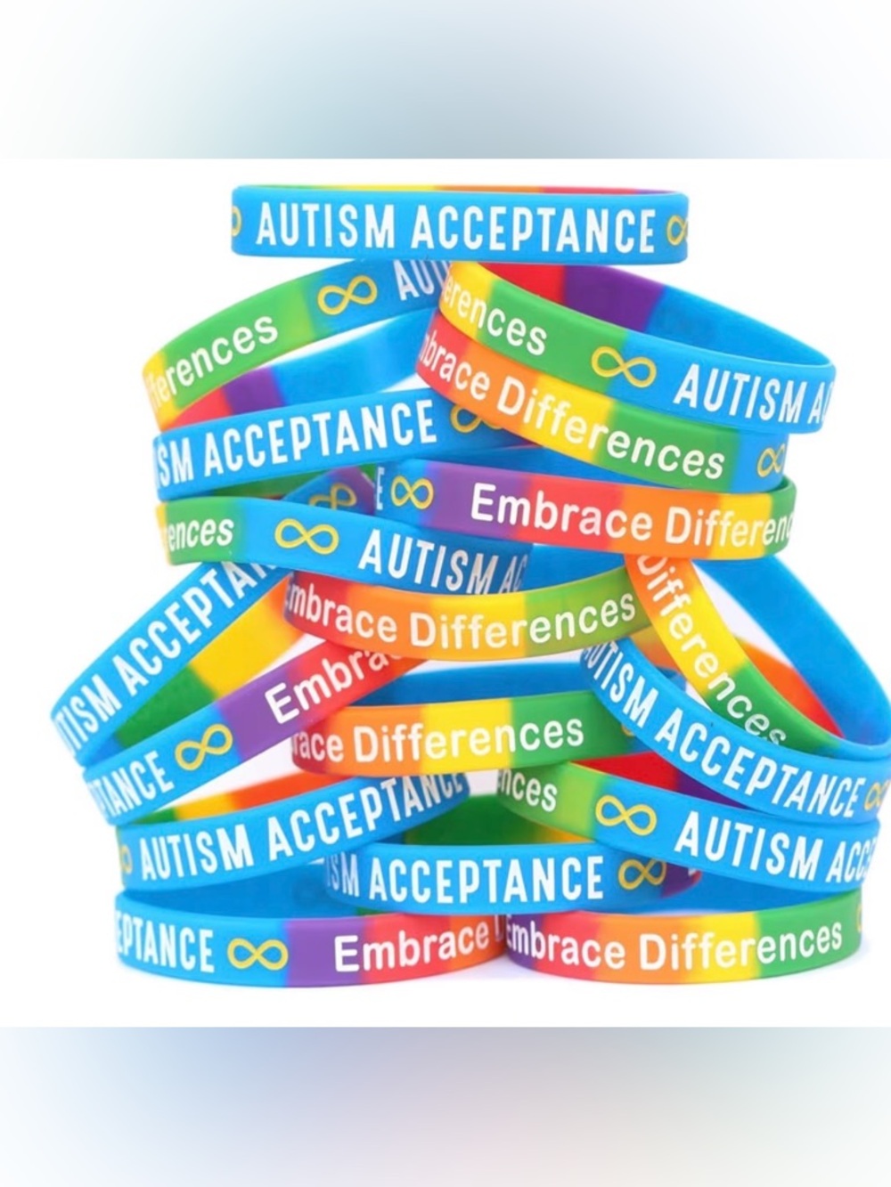 💙🆕💙Autism Acceptance Rainbow Silicone Wristbands (14 Bracelets)